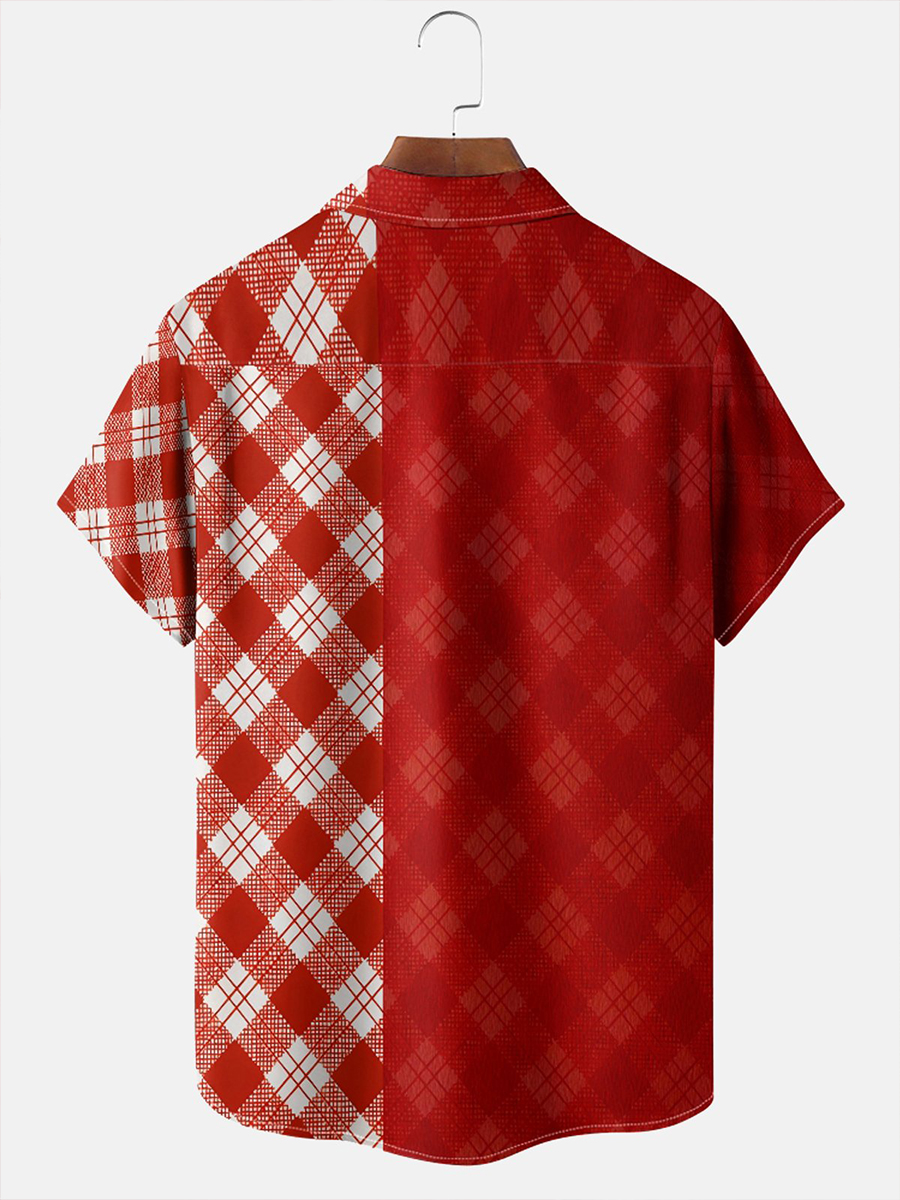 Moisture-wicking Christmas Santa Plaid Chest Pocket Casual Shirt