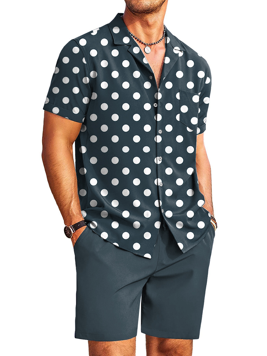 Men's Sets Hawaiian Dots Print Button Pocket Two-Piece Shirt Shorts Set