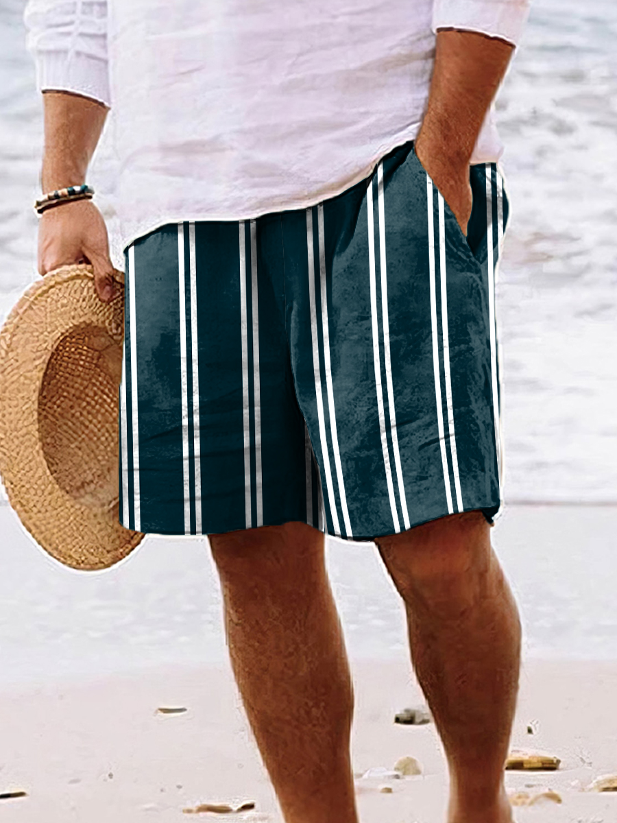 Men's Shorts Holiday Stripes Print Beach Basic Shorts