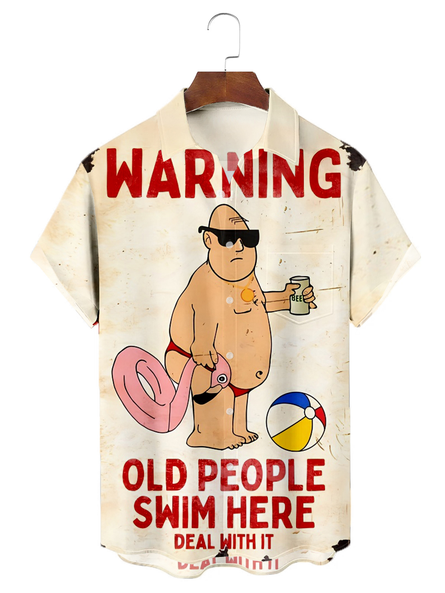 Nostalgic Fun Warning Old People Swim Here Print Plus Size Men's Shirt