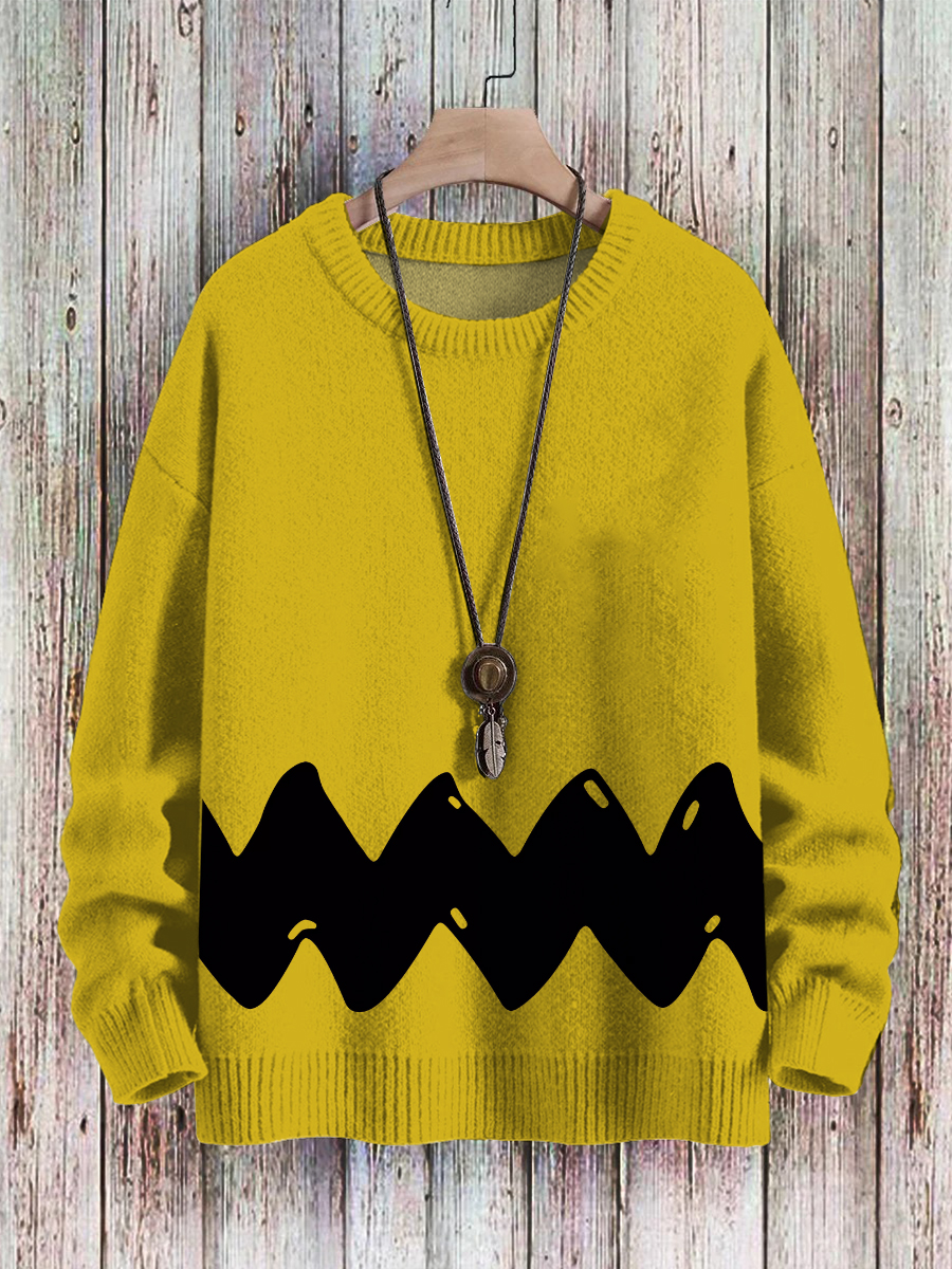 Men's Sweater Nostalgic Cartoon Pattern Pullover Print Casual Sweater