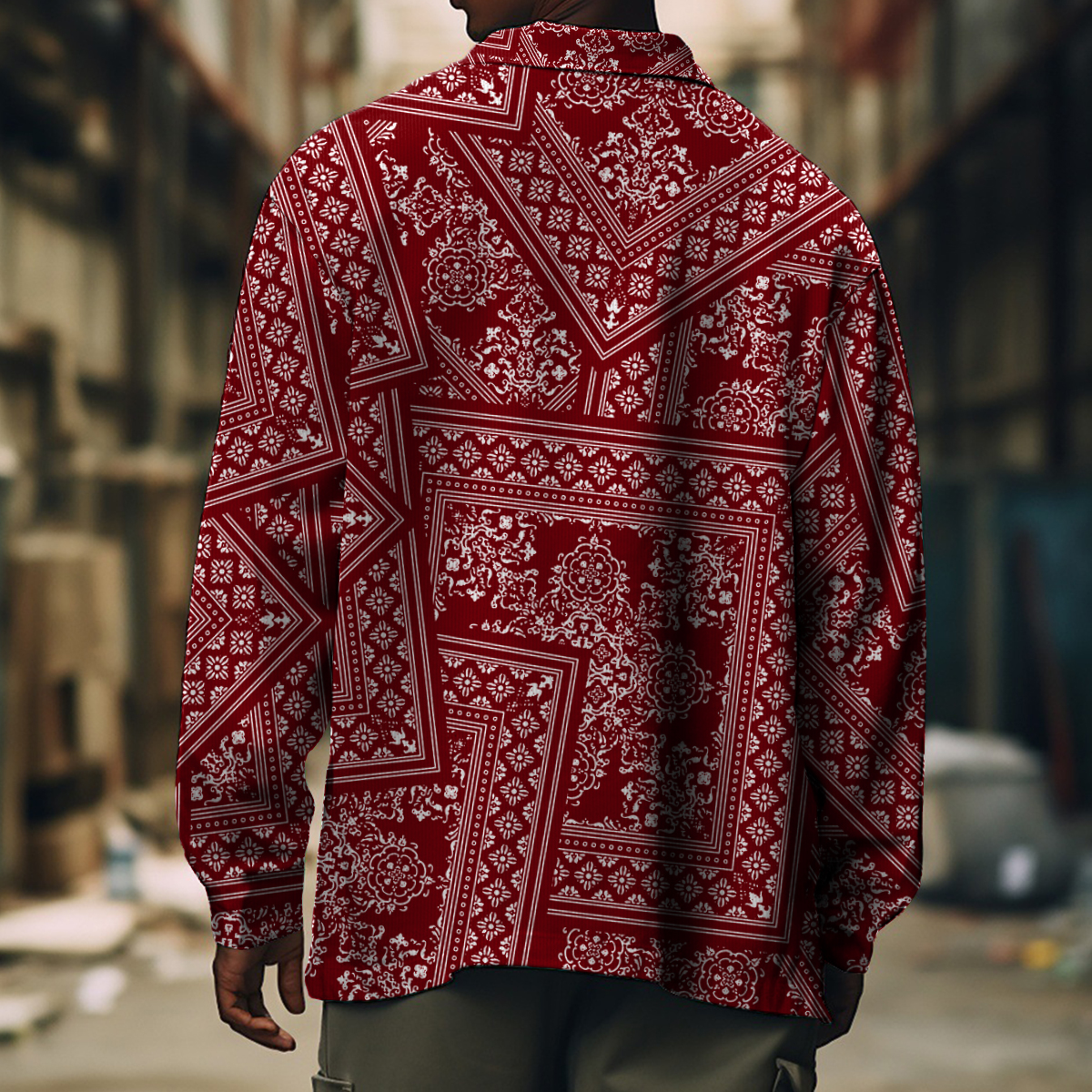 Men's Casual Jacket Retro Paisley Patchwork Pattern Long Sleeve Pockets Shirt Jacket