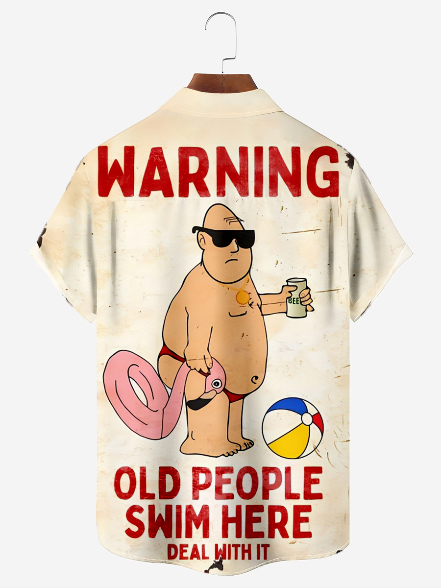 Nostalgic Fun Warning Old People Swim Here Print Plus Size Men's Shirt
