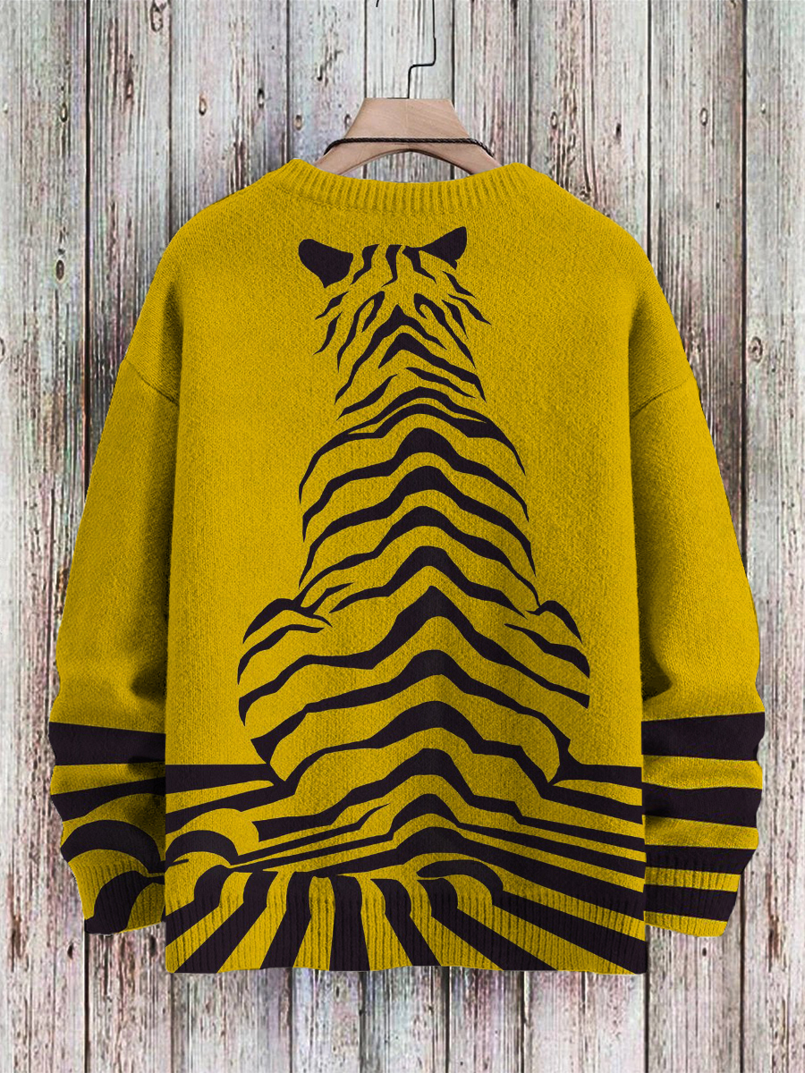 Men's Sweater Tiger Pattern Pullover Print Casual Sweater