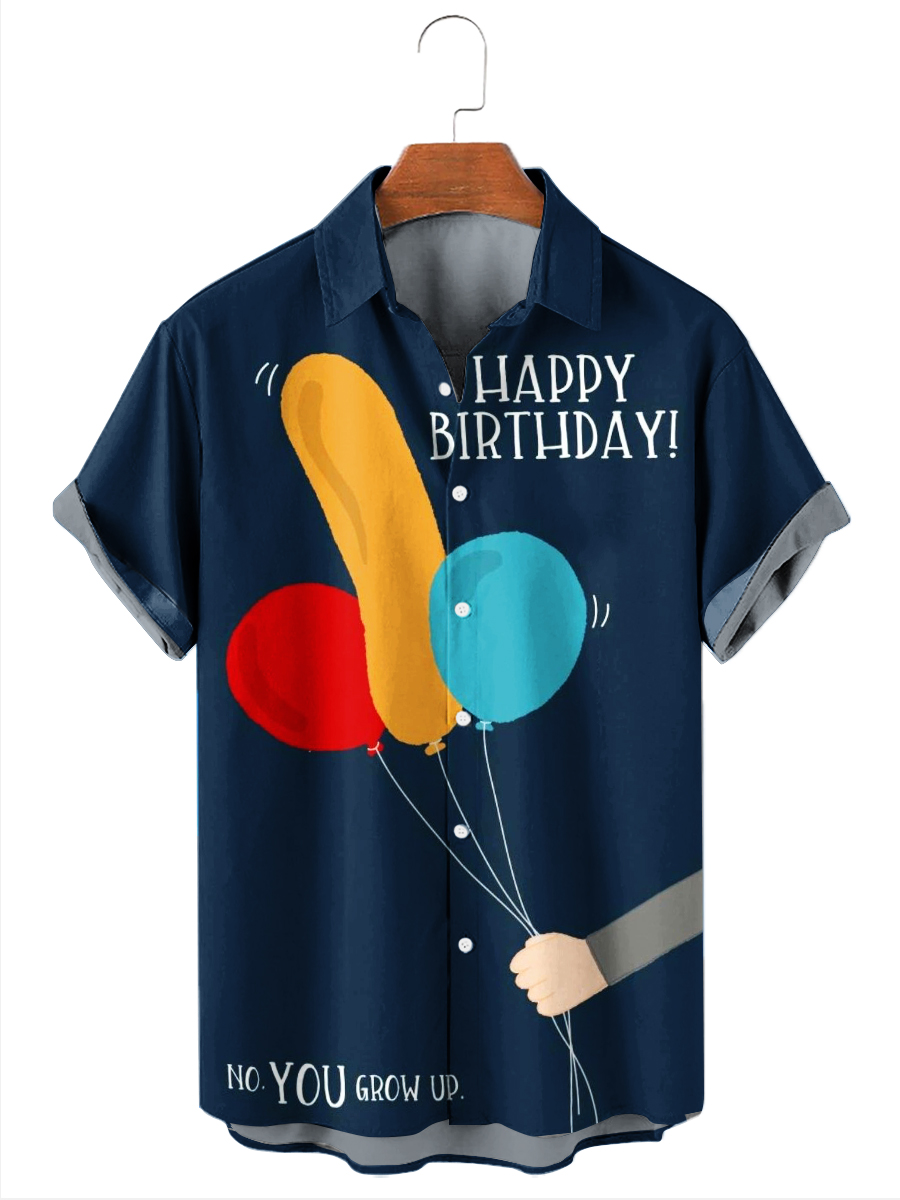 Men's Hawaiian Shirt Birthday Gift Funny Balloon Pattern Button Down Shirt