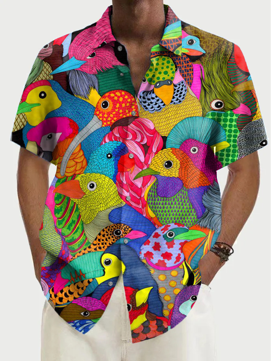 Hawaiian Colorful Parrot Pattern Shirt Men's Aloha Shirt