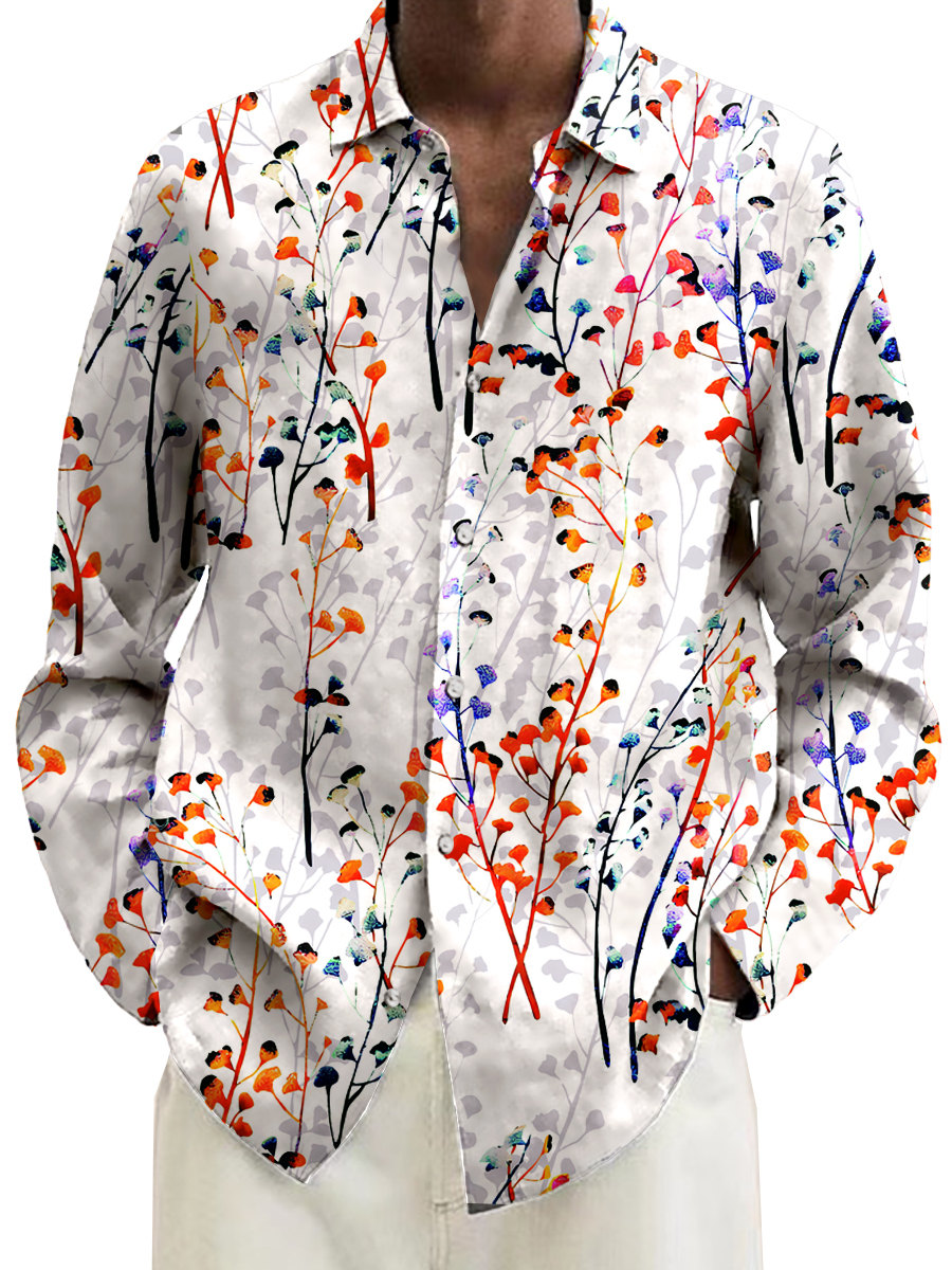 Men's Floral Vacation Oversized Long Sleeve Hawaiian Shirt