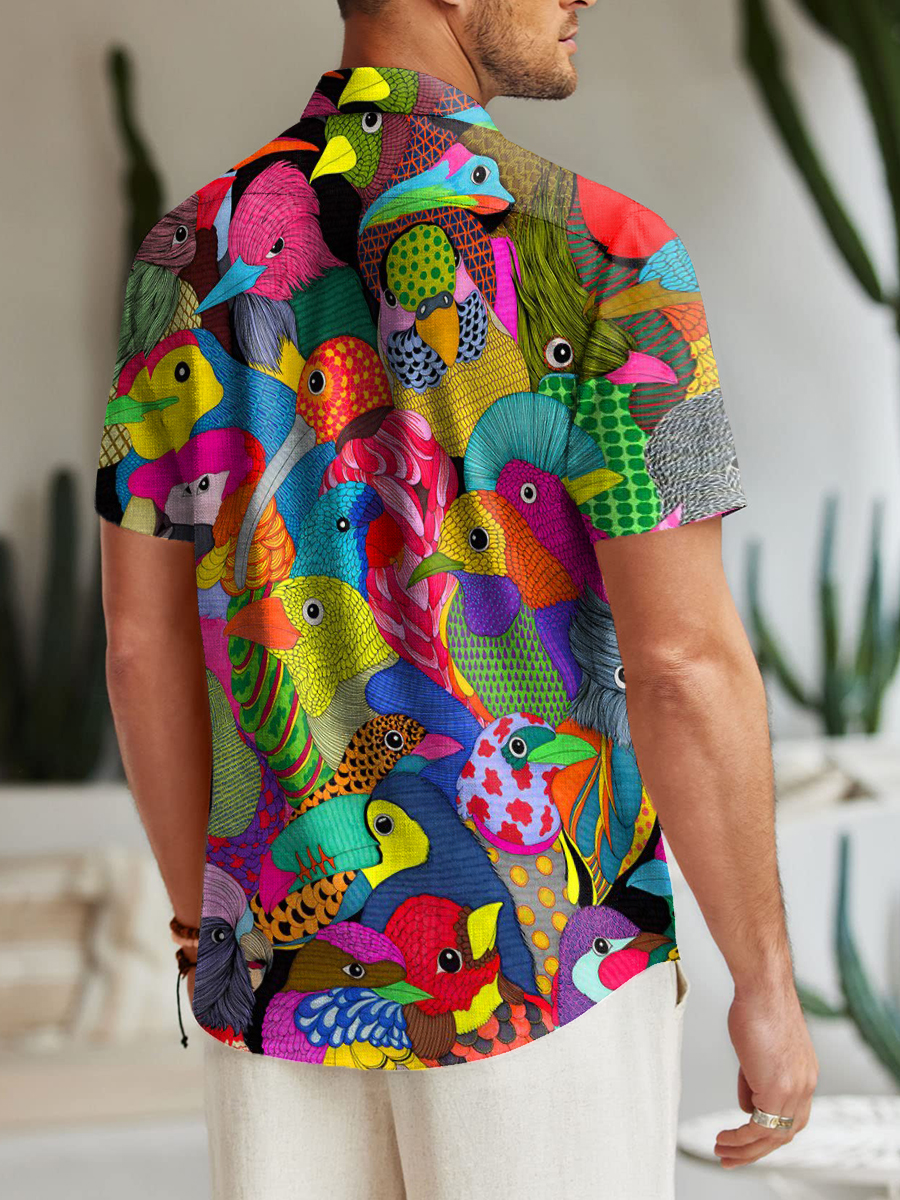 Hawaiian Colorful Parrot Pattern Shirt Men's Aloha Shirt