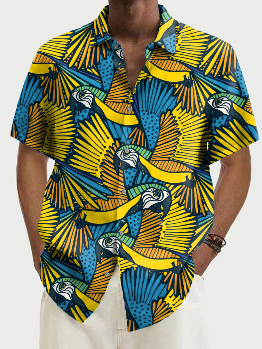 Hawaiian Parrot Pattern Shirt Men's Aloha Shirt