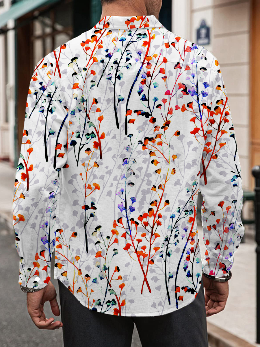 Men's Floral Vacation Oversized Long Sleeve Hawaiian Shirt