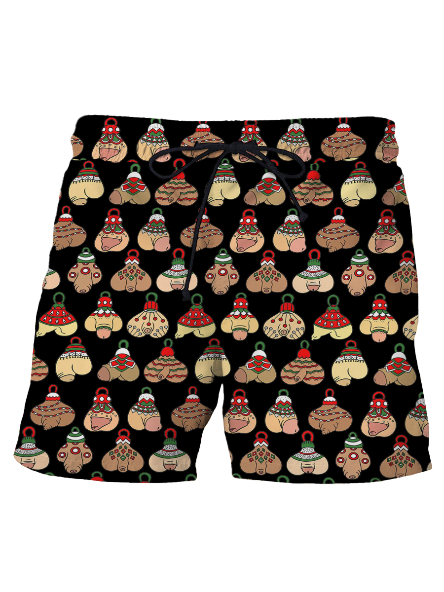 Men's Shorts Holiday Fun Sexy Christmas Cocks Print Beach Shorts