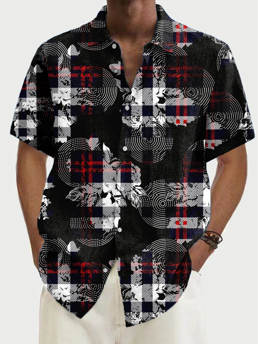 Men's Art Plaid Pattern Aloha Shirts