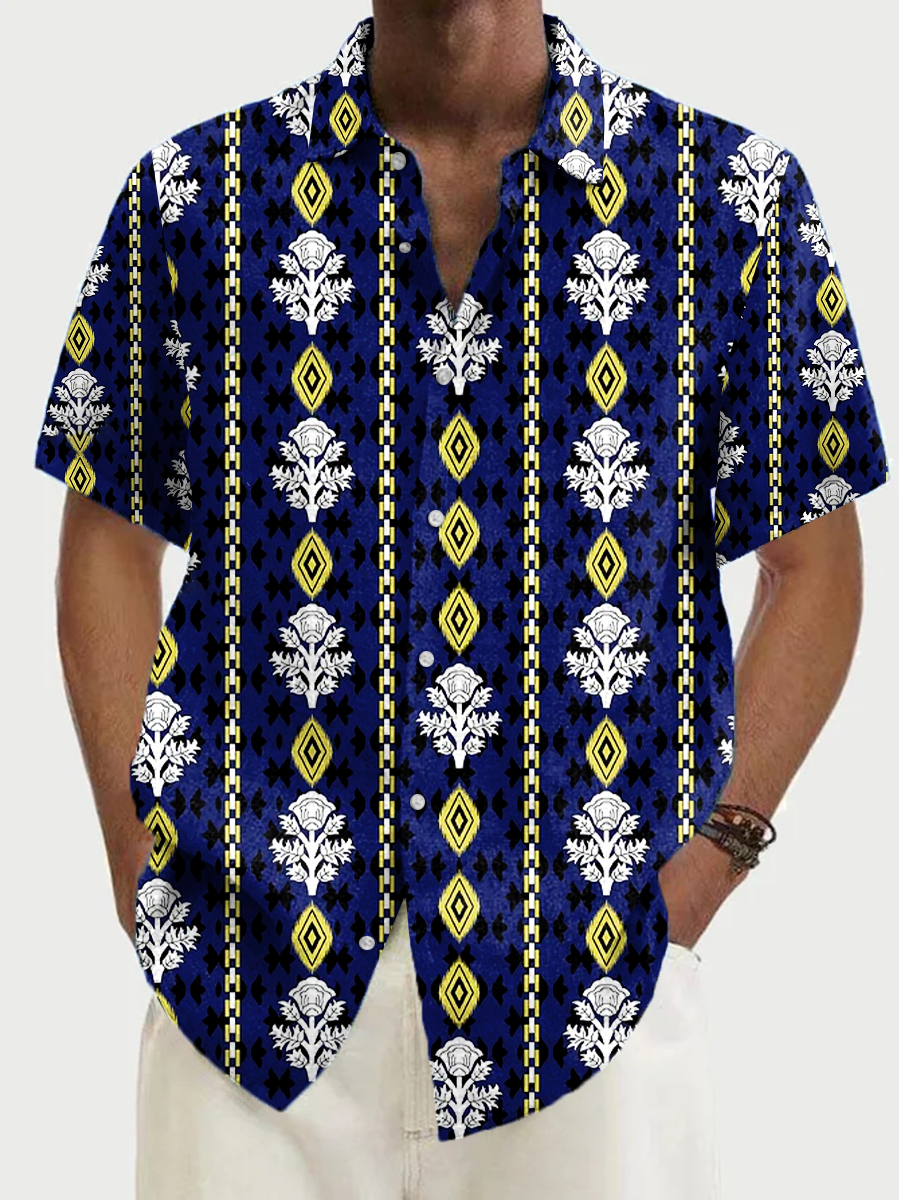 Men's Art Retro Stripes Pattern Aloha Shirts