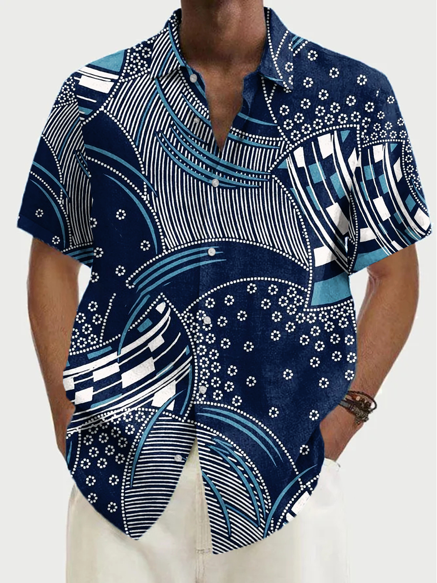 Men's Hawaiian Art Stripes Pattern Aloha Shirts
