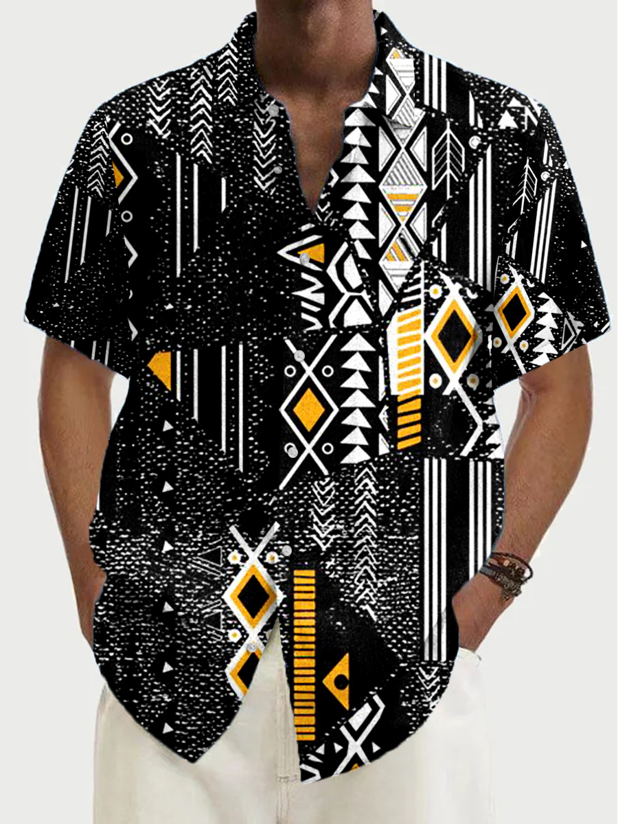 Men's Geometry Stripes Pattern Aloha Shirts