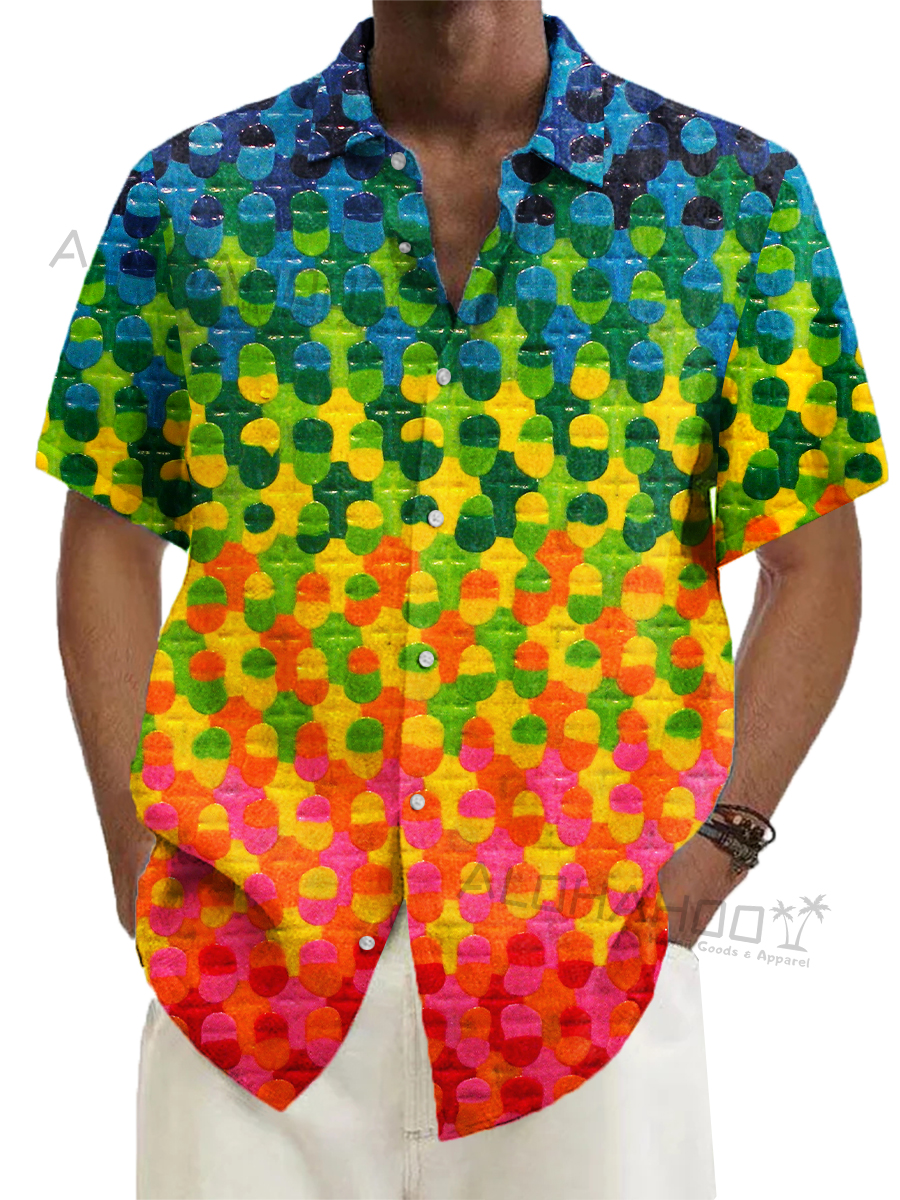 Men's Hawaiian Rainbow Geometry Pattern Shirts Aloha Shirts