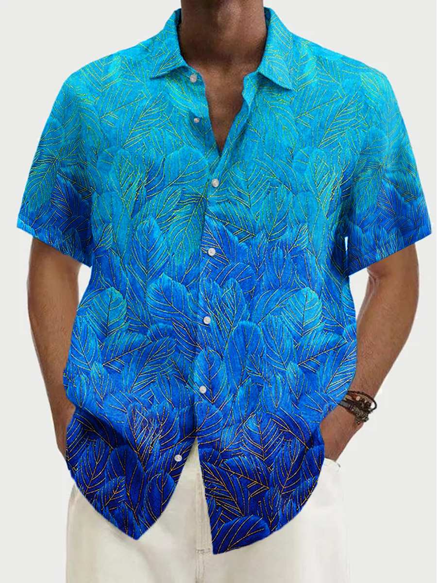 Men's Hawaiian Peacock Feather Pattern Aloha Shirts