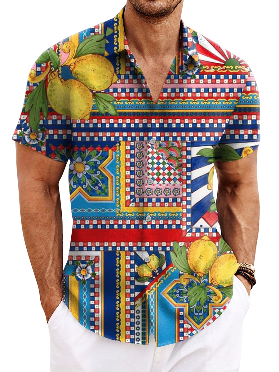 Men's Hawaiian Lemon Stripes Pattern Shirts Aloha Shirts