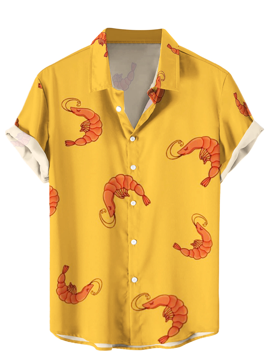 Men's Hawaiian Shirt Lobster Print Beach Easy Care Short Sleeve Shirt
