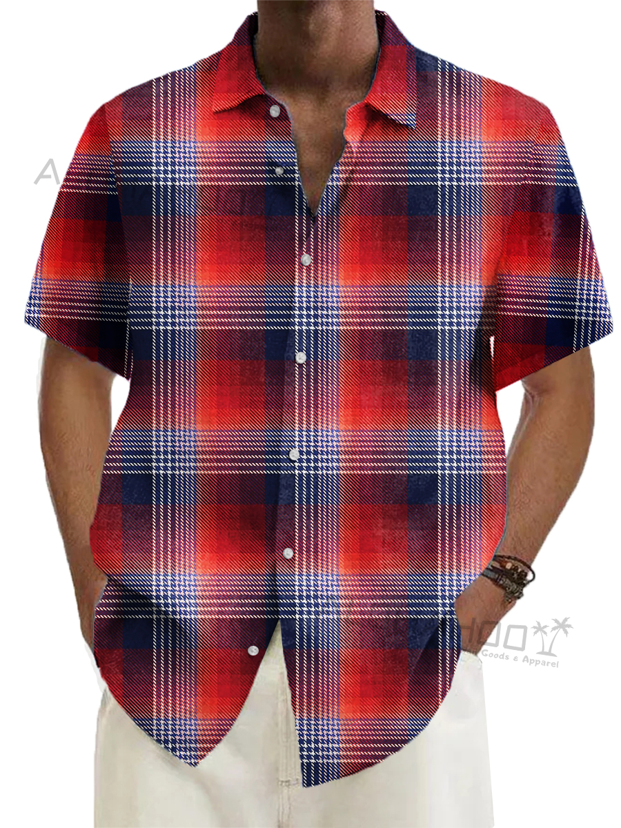 Men's Hawaiian Vintage Plaid Shirts Aloha Shirts