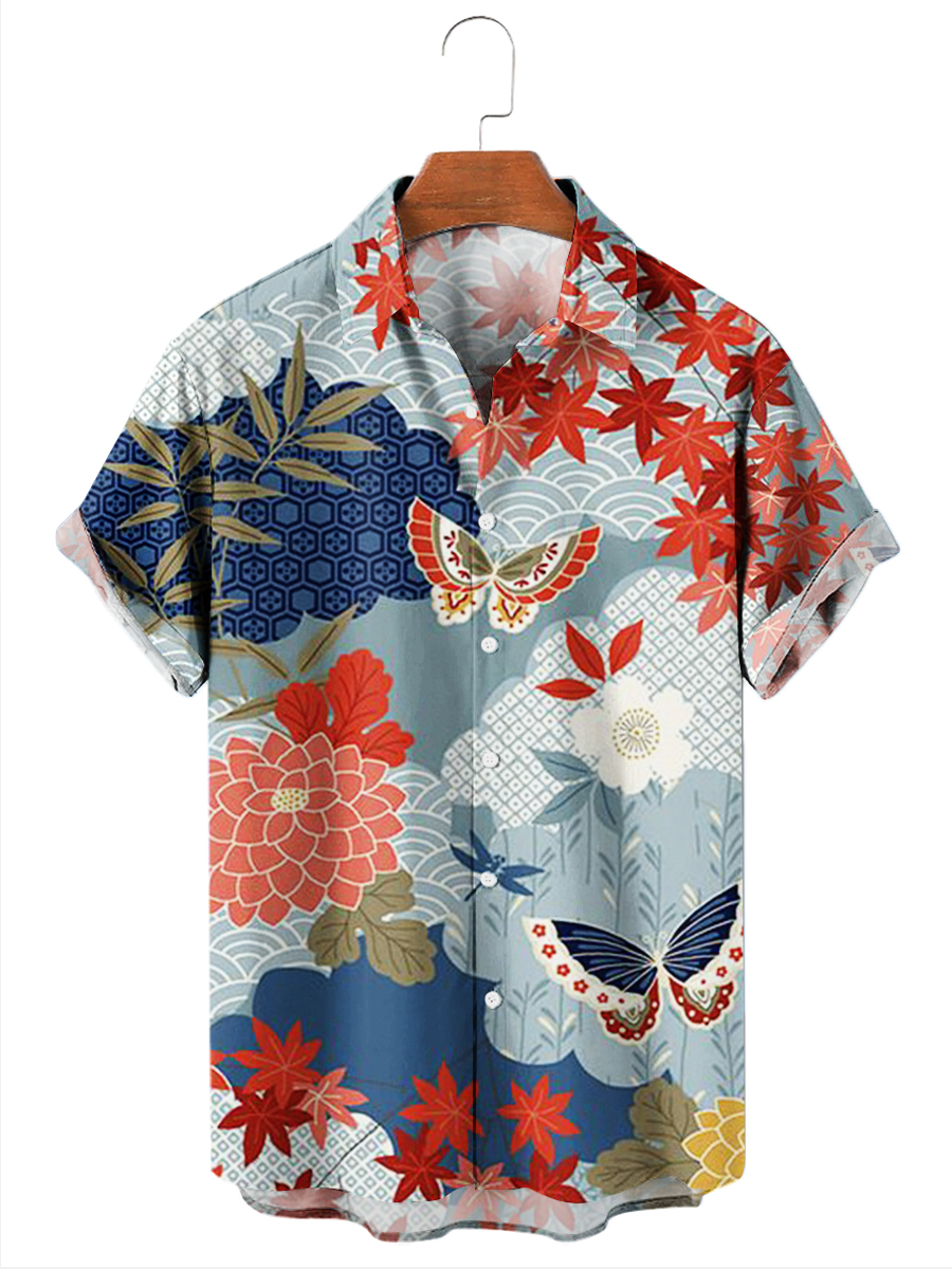 Men's Hawaiian Shirts Japanese Style Floral Print Aloha Shirts