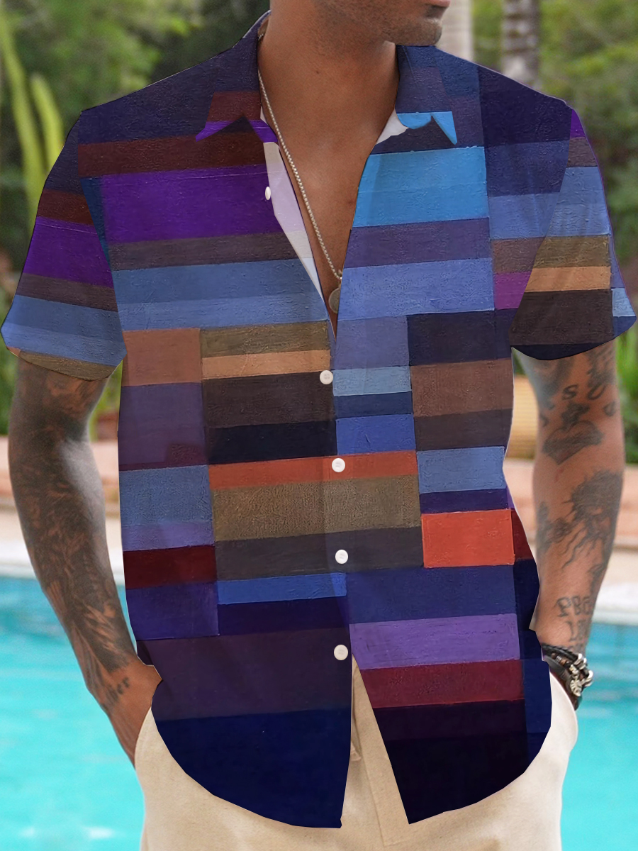Men's Hawaiian Shirts Colorblock Pattern Aloha Shirts