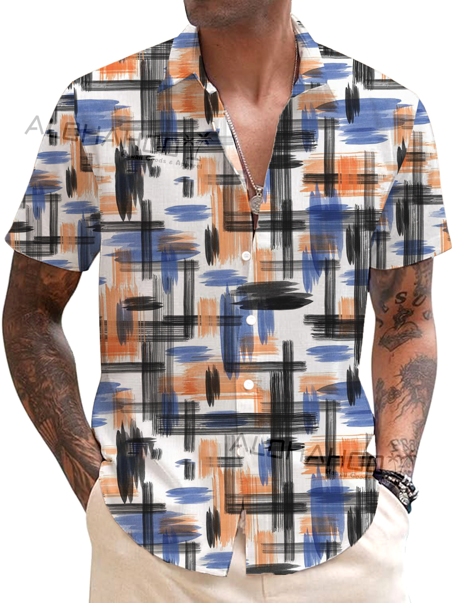 Men's Hawaiian Art Colorblock Pattern Shirts Aloha Shirts
