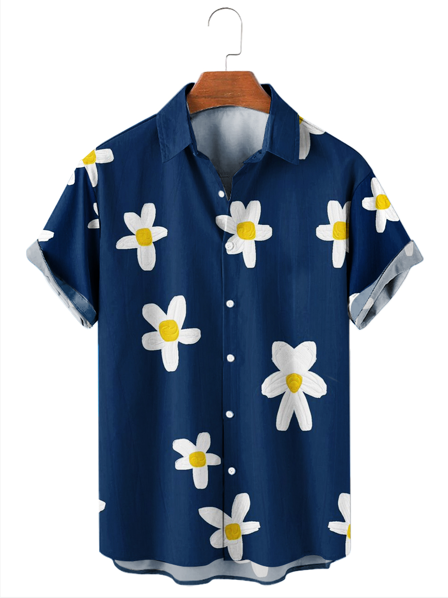 Men's Hawaiian Shirt Flowers Print Short Sleeve Shirt