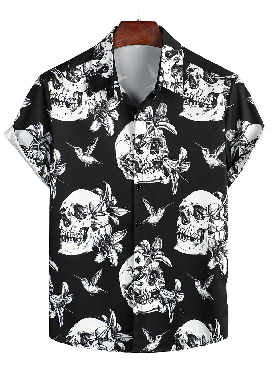 Men's Hawaiian Shirt Skull Button Down Shirt