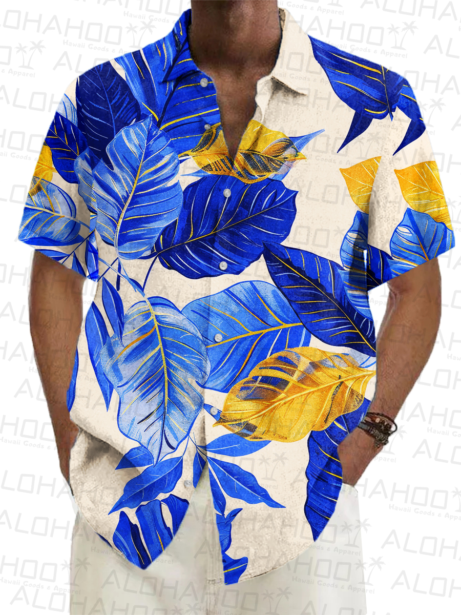 Alohahoo X Artist Tropical Leaves Short-Sleeved Hawaiian Shirt
