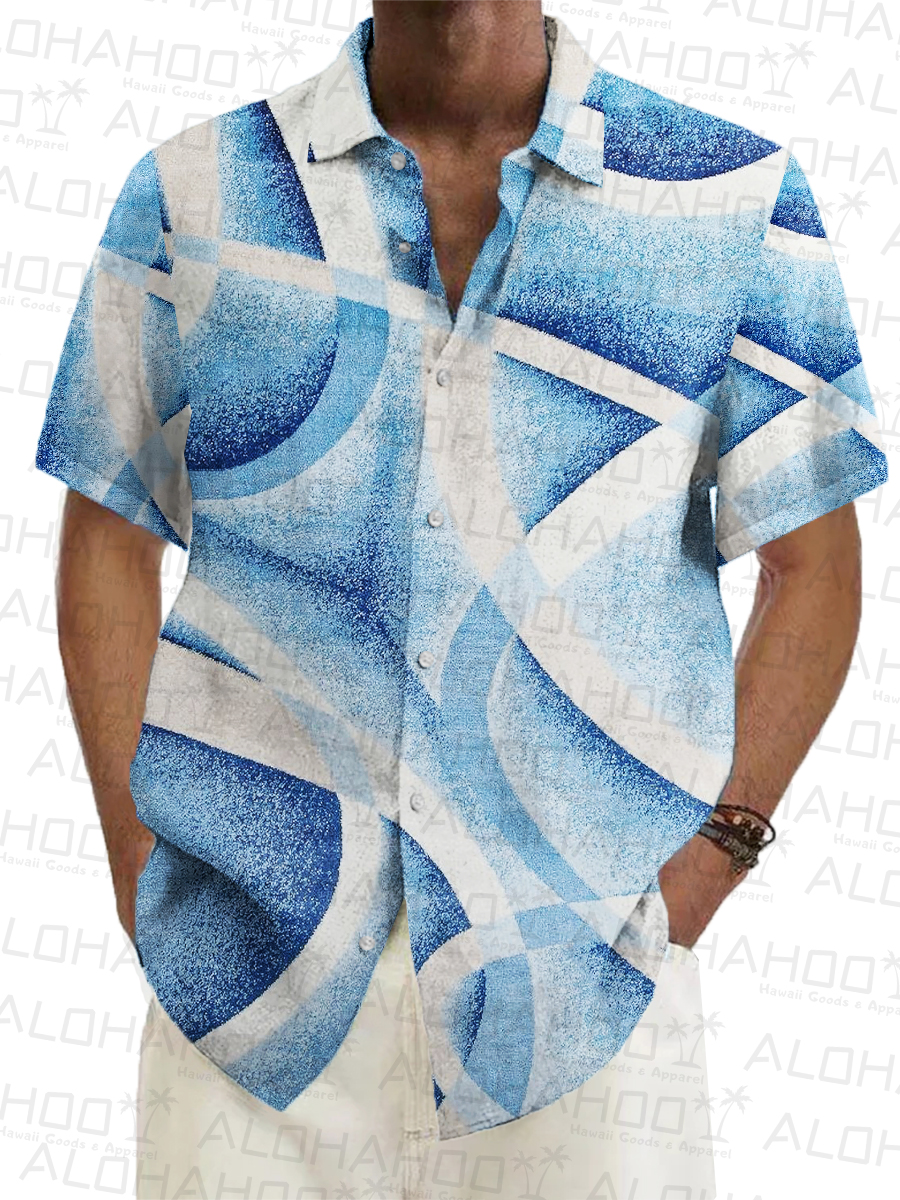 Men's Hawaiian Shirts Colorblock Art Print Short Sleeve Shirt
