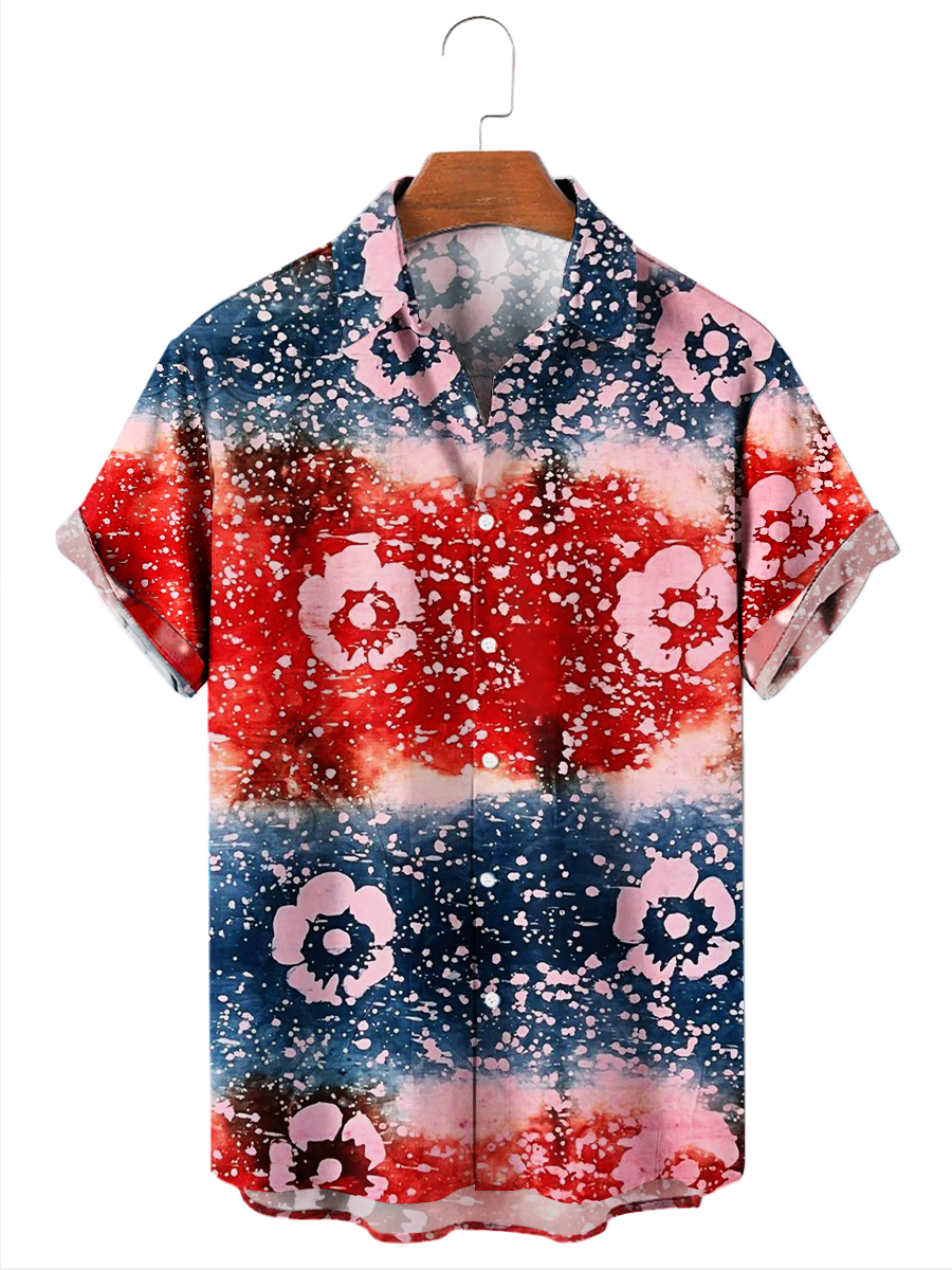 Hawaiian Shirts Tie-dye Print Easy Care Aloha Shirts