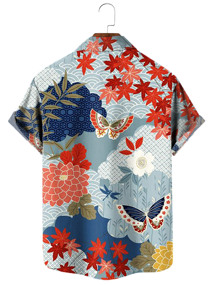 Men's Hawaiian Shirts Japanese Style Floral Print Aloha Shirts