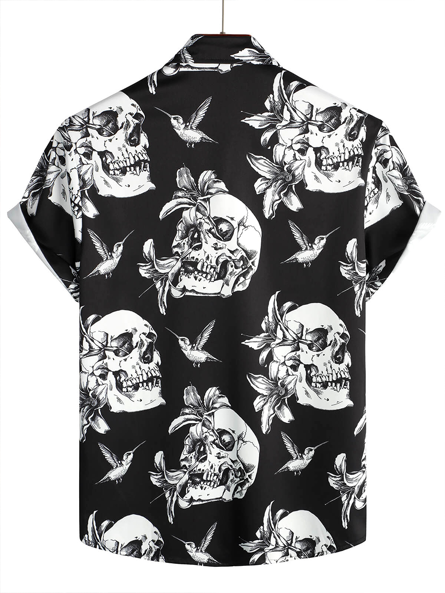 Men's Hawaiian Shirt Skull Button Down Shirt
