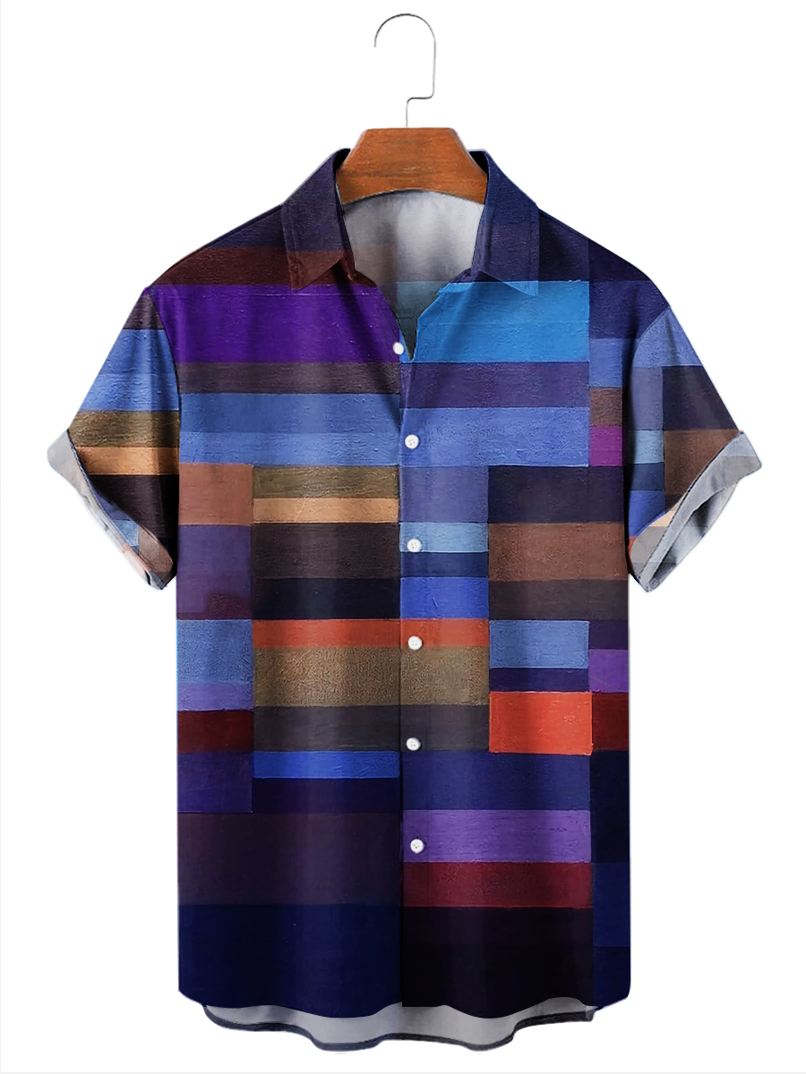 Men's Hawaiian Shirts Colorblock Pattern Aloha Shirts