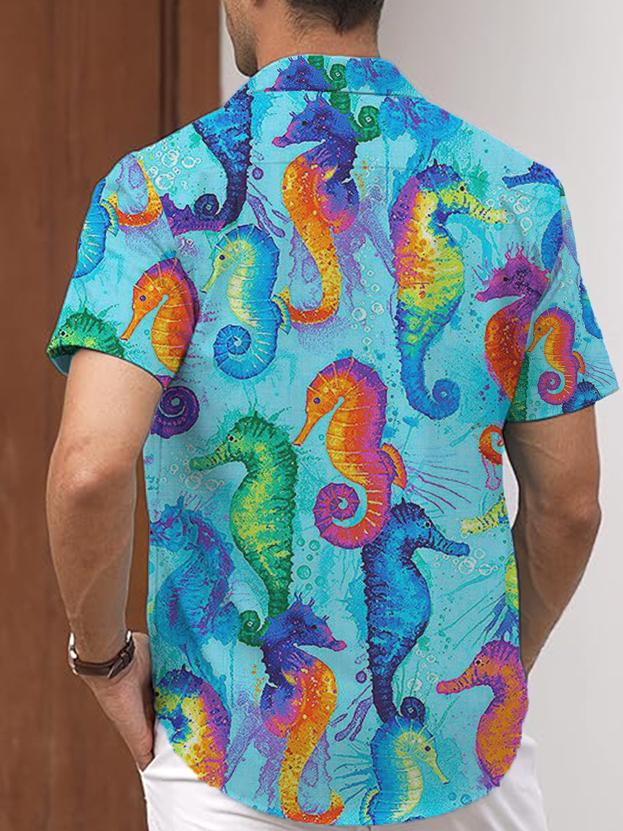 Men's Hawaiian Shirt Colorful Seahorse Art Plus Size Shirts