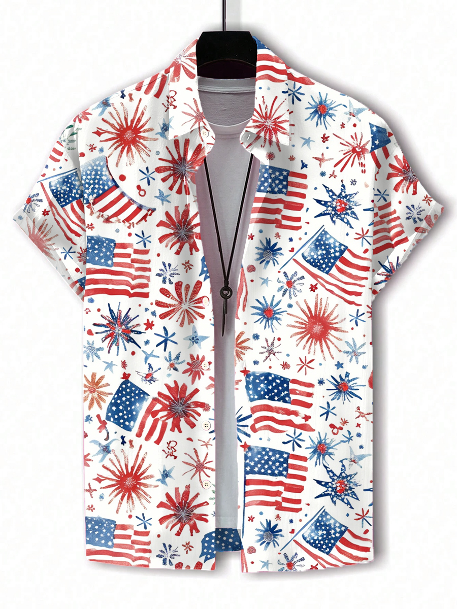 Men's Hawaiian Shirts Independence Day National Flag Pattern Aloha Shirts