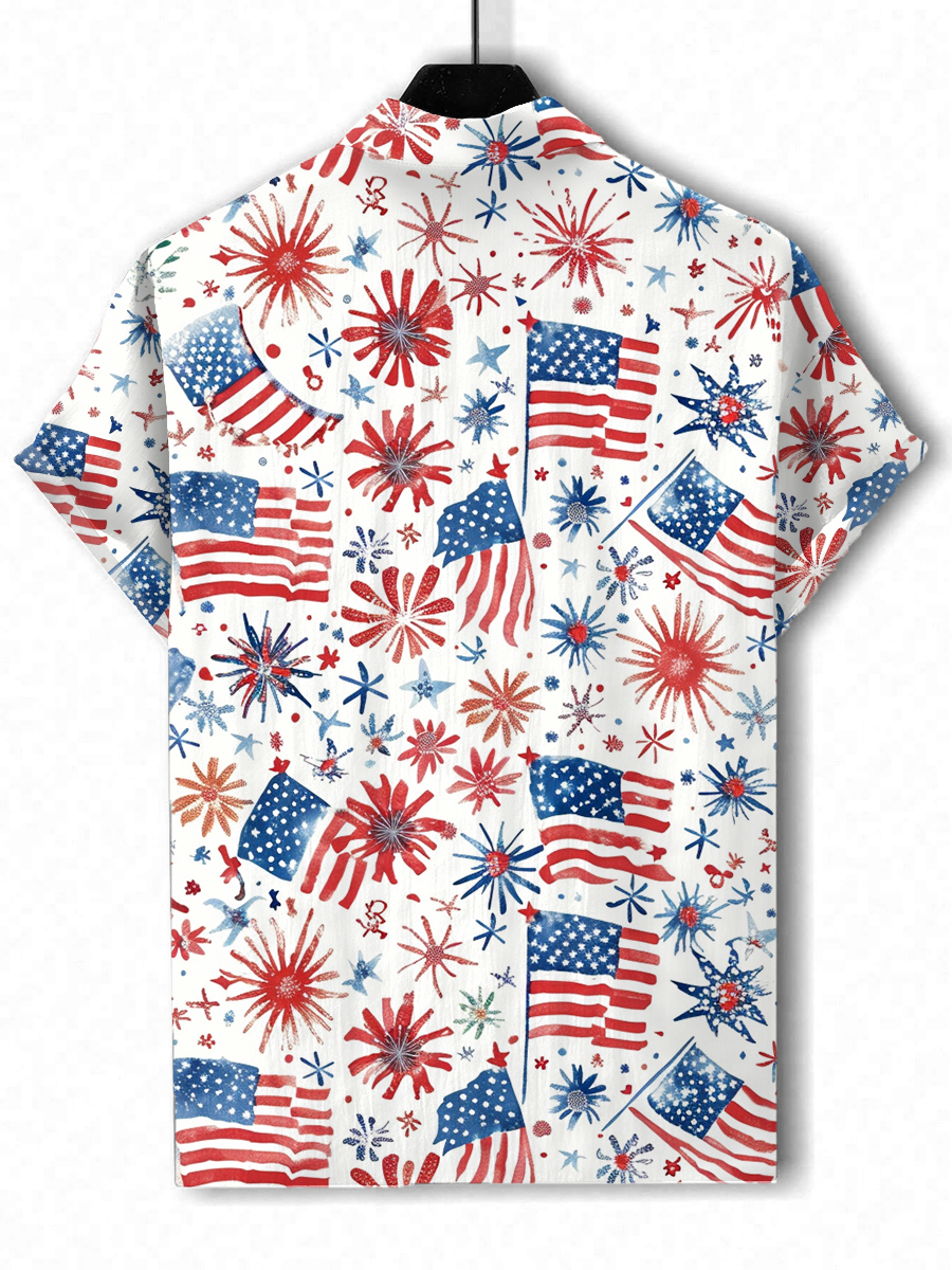 Men's Hawaiian Shirts Independence Day National Flag Pattern Aloha Shirts