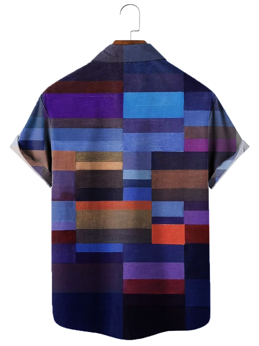 Men's Hawaiian Shirts Colorblock Pattern Aloha Shirts