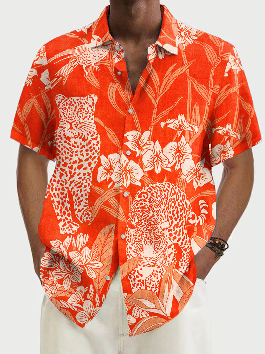 Tropical Tiger Print Short Sleeve Hawaiian Shirt