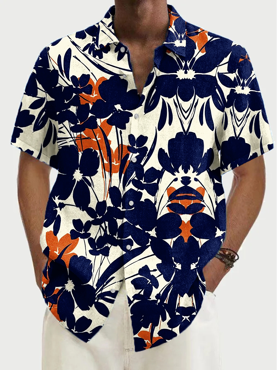 Rock Floral Art Print Short Sleeve Hawaiian Shirt