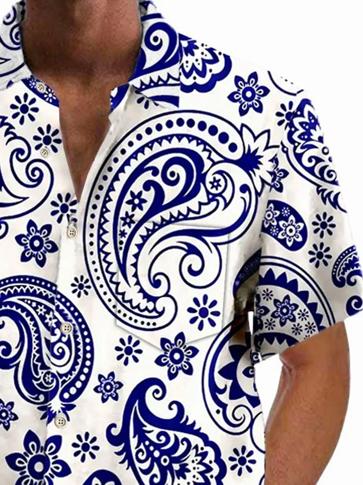 Men's Retro Paisley Chest Pocket Short Sleeve Shirt