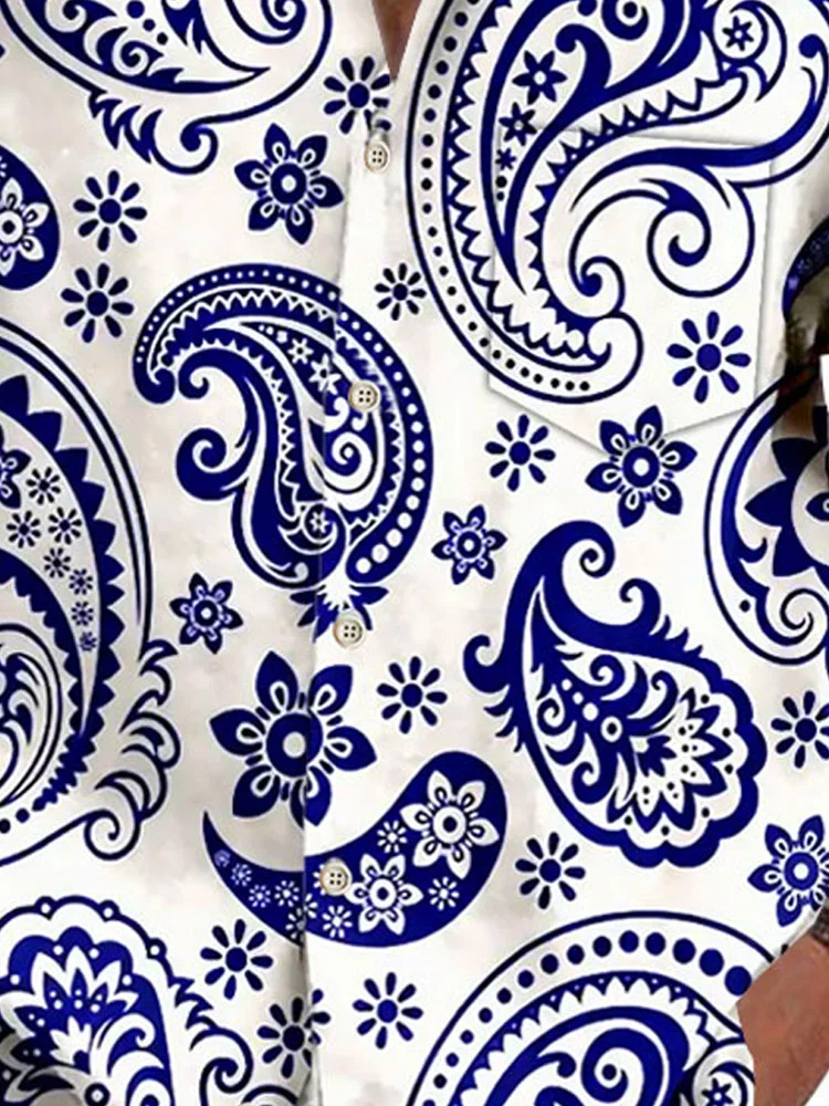 Men's Retro Paisley Chest Pocket Short Sleeve Shirt