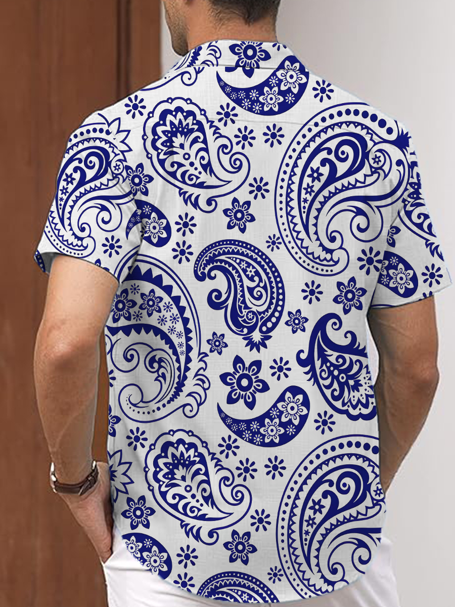 Men's Retro Paisley Chest Pocket Short Sleeve Shirt