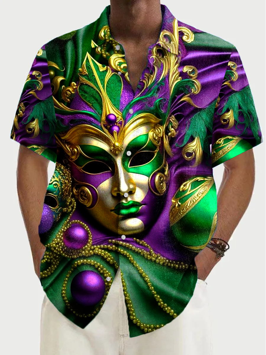 Mask Art Print Short Sleeve Hawaiian Shirt