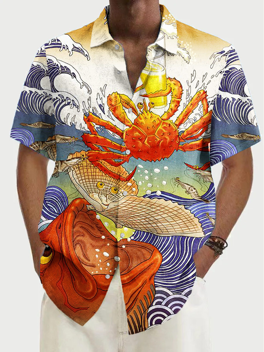 Men's Hawaiian Shirt Koi Drink Beer Art Plus Size Shirts