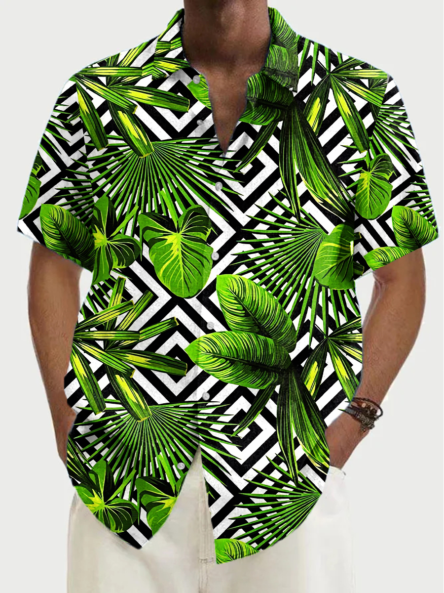 Geometry Tropical Plant Art Print Short Sleeve Hawaiian Shirt