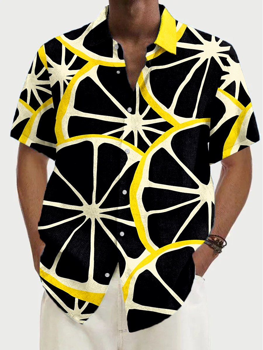 Lemon Print Short Sleeve Hawaiian Shirt