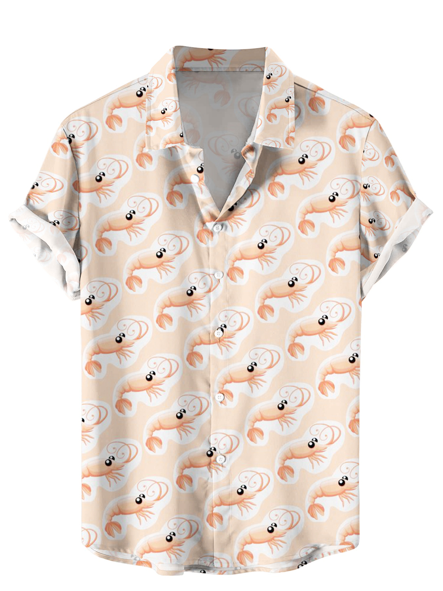 Men's Hawaiian Shirt Shrimp Print Beach Easy Care Short Sleeve Shirt