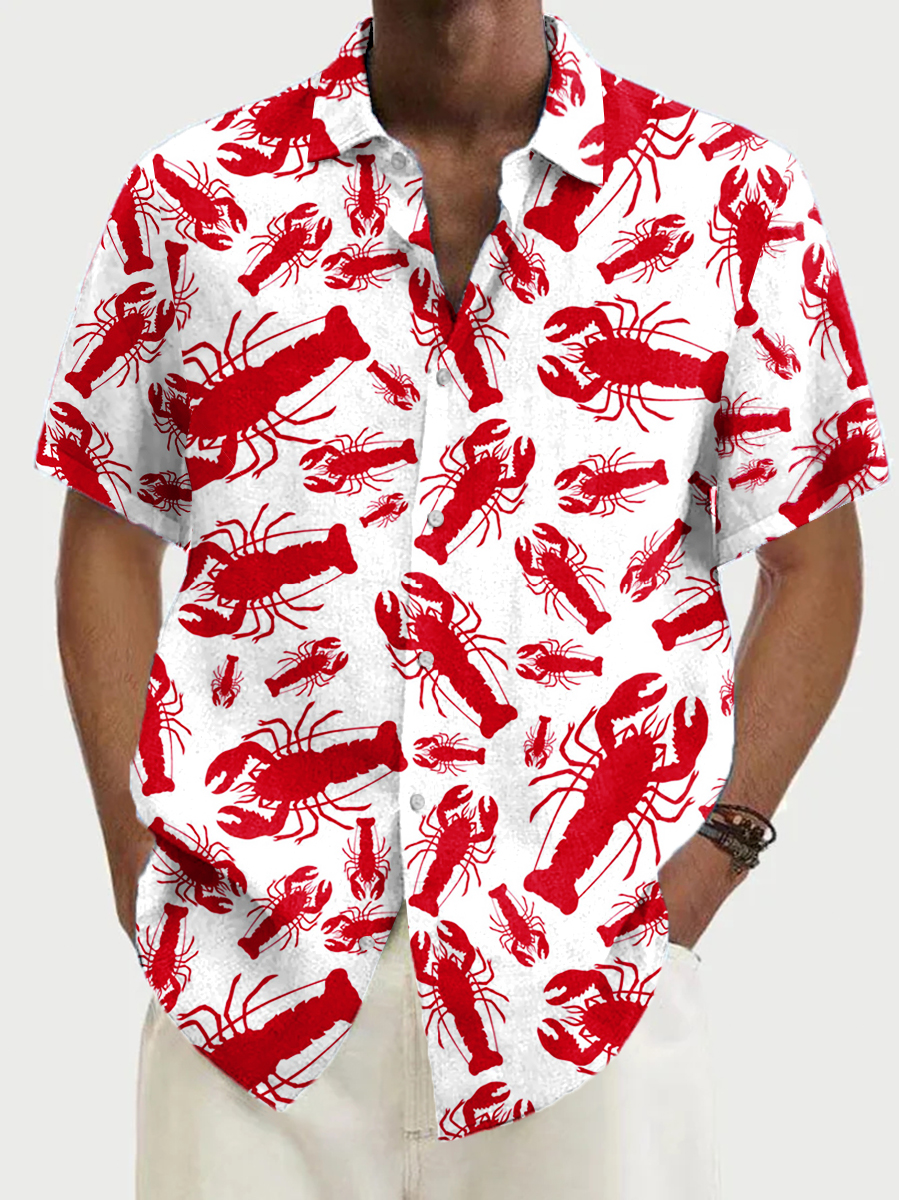 Men's Hawaiian Red Shrimp Pattern Aloha Shirts